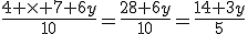 \frac{4 \times 7+6y}{10}=\frac{28+6y}{10}=\frac{14+3y}{5}