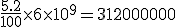 \frac{5.2}{100}\times6\times10^9 = 312000000