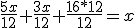 \frac{5x}{12}+\frac{3x}{12}+\frac{16*12}{12}=x