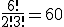 \frac{6!}{2!3!}=60