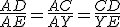 \frac{AD}{AE}=\frac{AC}{AY}=\frac{CD}{YE}