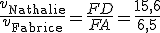 \frac{v_{\rm Nathalie}} {v_{\rm Fabrice}} = \frac {FD}{FA} = \frac {15,6} {6,5}