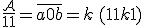 \frac {\mathcal A} {11} = \bar{a0b} = k\,(11k+1)
