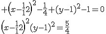 \large \(x-\fra{1}{2}\)^2-\fra{1}{4}+(y-1)^2-1=0\\\(x-\fra{1}{2}\)^2(y-1)^2=\fra{5}{4}