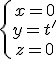 \left\{\\\begin{array}\\x=0\\\\y=t'\\\\z=0\\\end{array}\\\right.\\