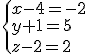 \left{x-4=-2\\y+1=5\\z-2=2