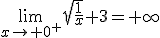 \lim_{x\to 0^+}\sqrt{\frac{1}{x}}+3=+\infty