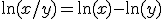 \ln(x/y) = \ln(x) - \ln(y)\,