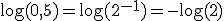 \log(0,5)=\log(2^{-1})=-\log(2)