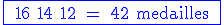 \rm \blue \fbox{ 16+14+12 = 42 medailles }