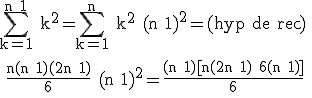 \rm \large \Bigsum_{k=1}^{n+1} k^2=\Bigsum_{k=1}^n k^2+(n+1)^2=(hyp de rec)
 \\ 
 \\ \frac{n(n+1)(2n+1)}{6}+(n+1)^2=\frac{(n+1)[n(2n+1)+6(n+1)]}{6}
 \\ 