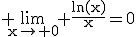 \rm \lim_{x\to 0} \frac{ln(x)}{x}=0