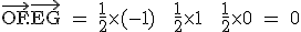 \rm \vec{OF}.\vec{EG} = \frac{1}{2}\time (-1) + \frac{1}{2}\time 1 + \frac{1}{2}\time 0 = 0