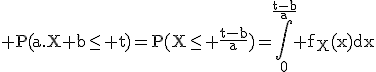 \rm P(a.X+b\le t)=P(X\le \frac{t-b}{a})=\Bigint_0^{\frac{t-b}{a}} f_X(x)dx