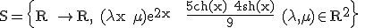 \rm S=\{R \rightarrow R, (\lambda x+\mu)e^{2x} + \frac{5ch(x)+4sh(x)}{9} (\lambda,\mu)\in R^2\} 