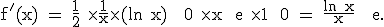 \rm f'(x) = \frac{1}{2} \time \frac{1}{x}\time (ln x) + 0 \time x+ e \time 1 +0 = \frac{ln x}{x} + e.