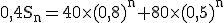 \rm0,4S_{n}=40\times(0,8)^{n}+80\times(0,5)^{n}