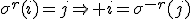 \sigma^r(i)=j\Rightarrow i=\sigma^{-r}(j)