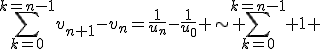 \sum_{k=0}^{k=n-1}v_{n+1}-v_n=\frac{1}{u_n}-\frac{1}{u_0} \sim \sum_{k=0}^{k=n-1} 1 
