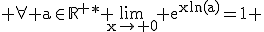 \textrm \forall a\in\mathbb{R}^+* \lim_{x\to 0} e^{xln(a)}=1 