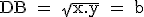 \textrm DB = \sqrt{x.y} = b