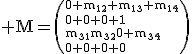 \textrm M=\(1,c.cccBCCC${0} m_{12} m_{13} m_{14}\\{0} {0} {0} {1}\\m_{31}m_{32}{0} m_{34}\\{0} {0} {0} {0}\)