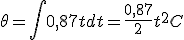 \theta = \int 0,87t dt = \frac{0,87}{2}t^2 + C