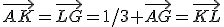 \vec{AK}=\vec{LG}=1/3 \vec{AG}=\vec{KL}