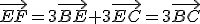 \vec{EF}=3\vec{BE}+3\vec{EC}=3\vec{BC}