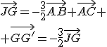 \vec{JG}=-\frac32\vec{AB}+\vec{AC} \\ \vec{GG'}=-\frac32\vec{JG}