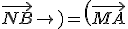 3$\left(\vec{MA};\vec{NB}\right) = \left(\vec{MA};\vec{MO}\right) + \left(\vec{MO};\vec{NO}\right) + \left(\vec{NO};\vec{NB}\right)\quad(2\pi)
