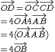 \vec{OD} = \vec{OC} + \vec{CD} \\= 4\vec{OA} + 4\vec{AB}\\= 4(\vec{OA} + \vec{AB})\\ = 4\vec{OB}