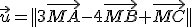 \vec{u}=||3\vec{MA}-4\vec{MB}+\vec{MC}||