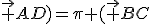 (\vec {CB};\vec {AD})=\pi+(\vec {BC};\vec {AD})=\pi+\alpha+(\vec {BA};\vec {AD})=\pi+(\vec {BA};\vec {AD})\pi+(\vec {AB};\vec {AD})={3\pi\over 4}+\alpha+2\pi\simeq 0.463+{3\pi\over 4}\simeq 2.81