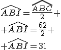 \widehat{ABI}=\frac{\widehat{ABC}}{2}
 \\ \widehat{ABI}=\frac{62}{2}
 \\ \widehat{ABI}=31