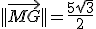 ||\vec{MG}||=\frac{5\sqrt{3}}{2}