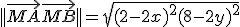 || \vec{MA} + \vec{MB} || = \sqr{(2-2x)^2+(8-2y)^2}