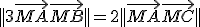 || 3 \vec{MA} + \vec{MB} || = 2 || \vec{MA} + \vec{MC} ||