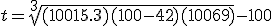 \\ t = \sqrt[3]{(100+15.3)(100-42)(100+69)} - 100