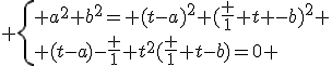  \Longleftrightarrow \; \{ a^2+b^2= (t-a)^2+(\frac 1 t -b)^2 \\ (t-a)-\frac 1 {t^2}(\frac 1 t-b)=0 