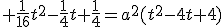  \frac{1}{16}t^2-\frac{1}{4}t+\frac{1}{4}=a^2(t^2-4t+4)