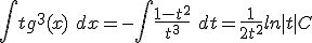  \int tg^3(x)\ dx = -\int \frac{1-t^2}{t^3}\ dt = \frac{1}{2t^2} + ln|t| + C 
