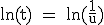 &nbsp;&nbsp; \rm \large ln(t) = ln(\frac{1}{u})&nbsp;&nbsp;=&nbsp;&nbsp; - ln(u)&nbsp;&nbsp; 