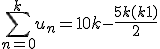  \sum_{n=0}^k u_n = 10k - \frac{5k(k+1)}{2} 