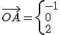  \vec{OA} = \left{-1\\0\\2