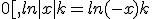 \rm ]-\infty ; 0[,    ln|x|+k=ln(-x)+k