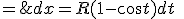 dx = R(1- \cos t) dt \; = \; 2 R \(\sin \frac t 2 \)^2 