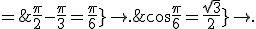 \left{ \array {ccl$(\hat{\vec n ,\vec v}) & = & \frac \pi 2 \\ (\hat{\vec n ,\vec v} ) & = & \frac \pi 2 - \frac \pi 3 = \frac \pi 6}\right. \;\;\Longleftrightarrow \left{ \array {ccl$\vec n . \vec u & = &0 \\ \vec n . \vec v & = &\cos \frac \pi 6 = \frac {\sqrt 3} 2 }\right.