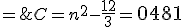  \left{ \array{ m-n & = &3 \\ m+n & = & 47 }\right. \;\Longleftrightarrow\; \left{ \array{ m & = &25 \\ n & = & 22 }\right.\;\Longrightarrow\;C=n^2-\frac {12}3=\Large 0481