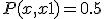  P(x,x+1) = 0.5 